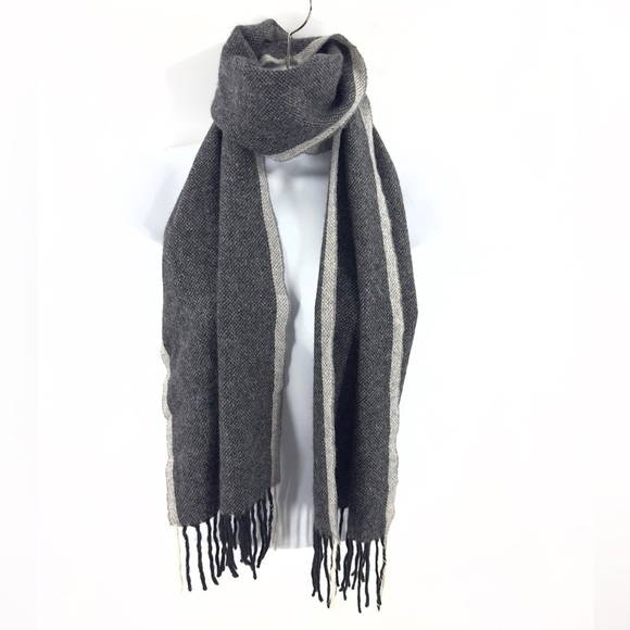 Club Room 100% Cashmere Scarf Gray Fringe Trim Unisex Adult Quiet Luxury Soft - Picture 3 of 6
